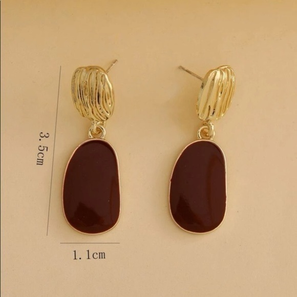 Geometric Drop Earrings Golden Burgundy - Picture 4 of 8